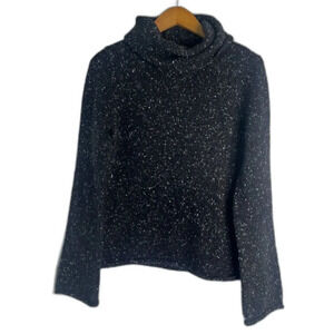 Express Black & White Marled Wool Blend Long Sleeve Turtleneck Sweater Size MD